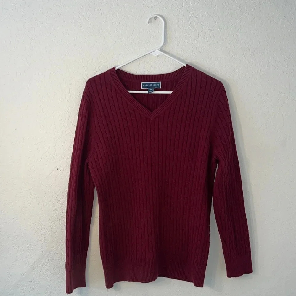 Karen Scott sweater knit sweater maroon XXL? sweater stretchy medium or large